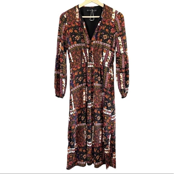 Zara Patchwork Floral Boho Peasant Midi Dress MulticolorXS - Picture 4 of 16